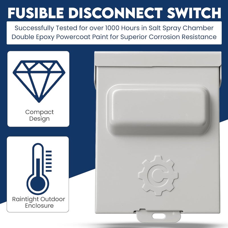 ControlGear 30 Amp Pullout FUSIBLE Disconnect Switch, Brand 240V NEMA 3R Outdoor Metallic Enclosure for HVAC Systems, UL Certified, Single Phase Two Wire (fuses NOT Included) - Image 4